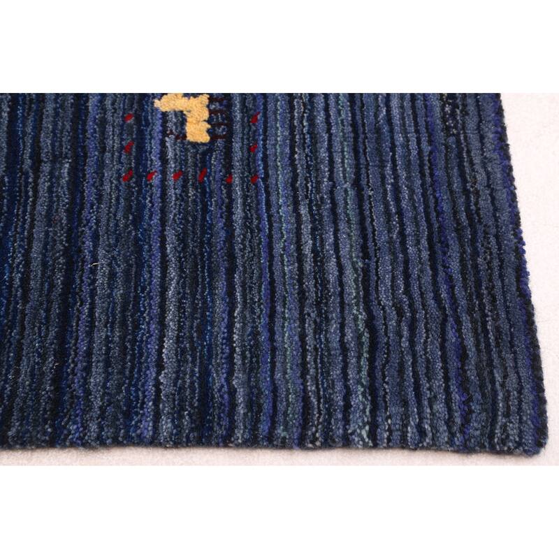 ECARPETGALLERY Hand Loomed Kashkuli Gabbeh Navy Wool Rug - 4'10 x 6'10