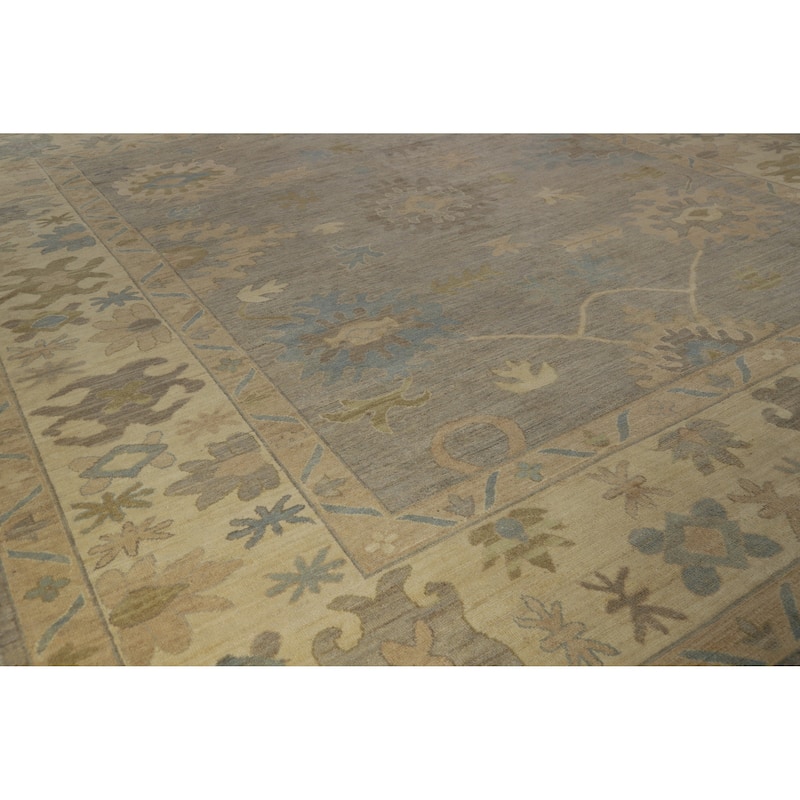 Hand Knotted Oriental 100% Wool Carpet Transitional All-Over Greys & Charcoal Oushak Area Rug - 14' 8'' X 12' 3''