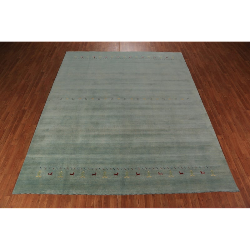 Aqua Green Gabbeh Oriental Area Rug Hand-Knotted Wool Carpet - 8'3" x 9'11"