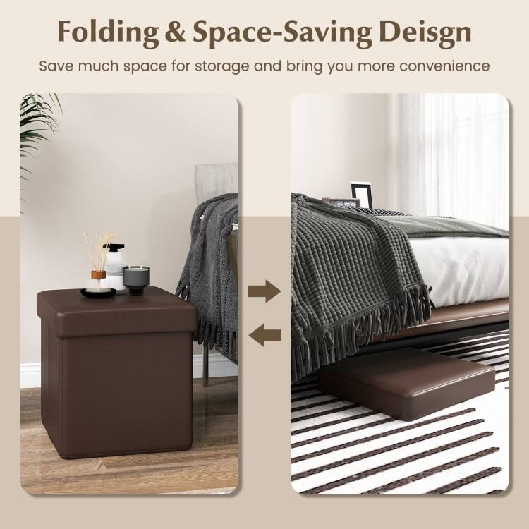 Upholstered Square Footstool with PVC Leather Surface for Bedroom