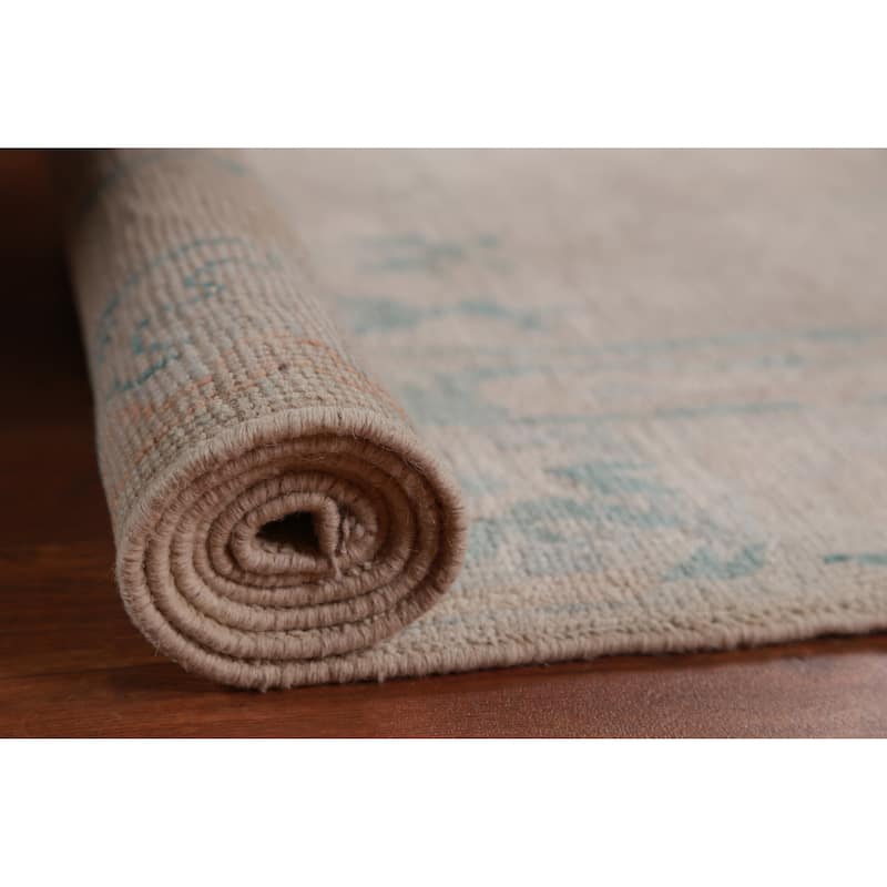 Hand Knotted Oriental 100% Wool Carpet Transitional Floral Beige & Ivories Oushak Runner Rug - 9' 10'' X 2' 8''