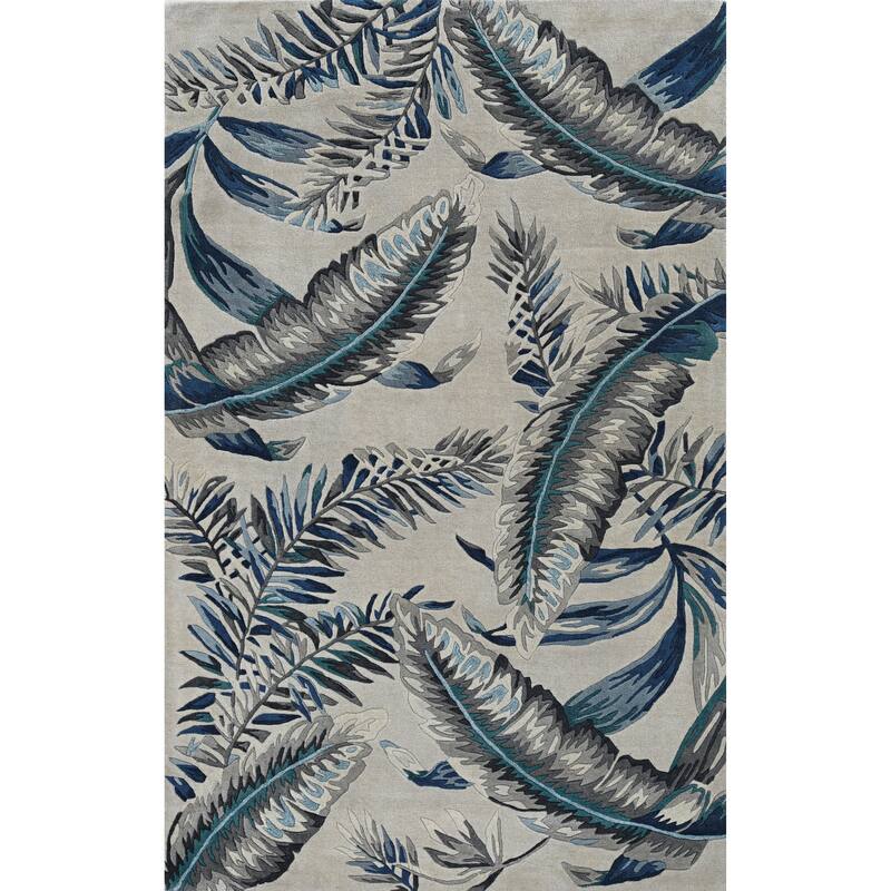 Carson Carrington Haisley Blue Feather Leaf Handmade Wool Rug - 3'3" x 5'3"