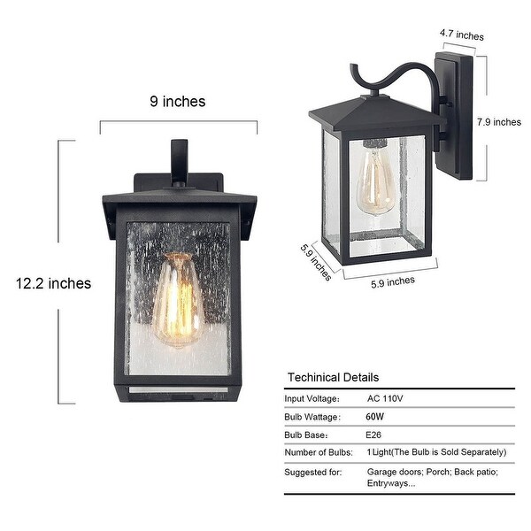 Transitional Black Seeded Glass Outdoor Wall Sconce Light