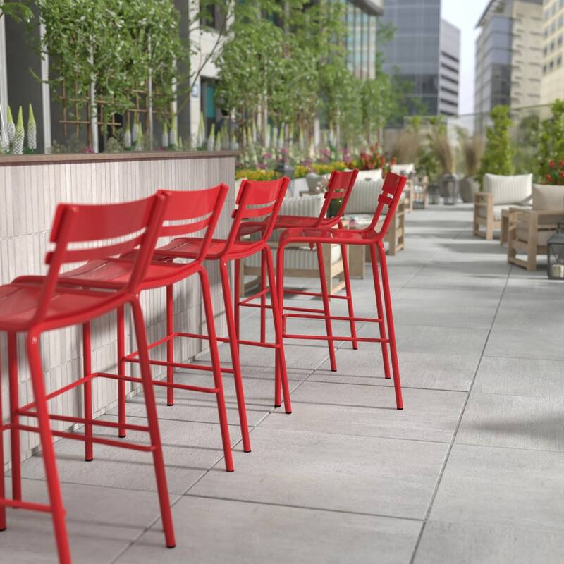 4PK Modern Commercial Grade 2 Slat Indoor/Outdoor Steel Bar Stool
