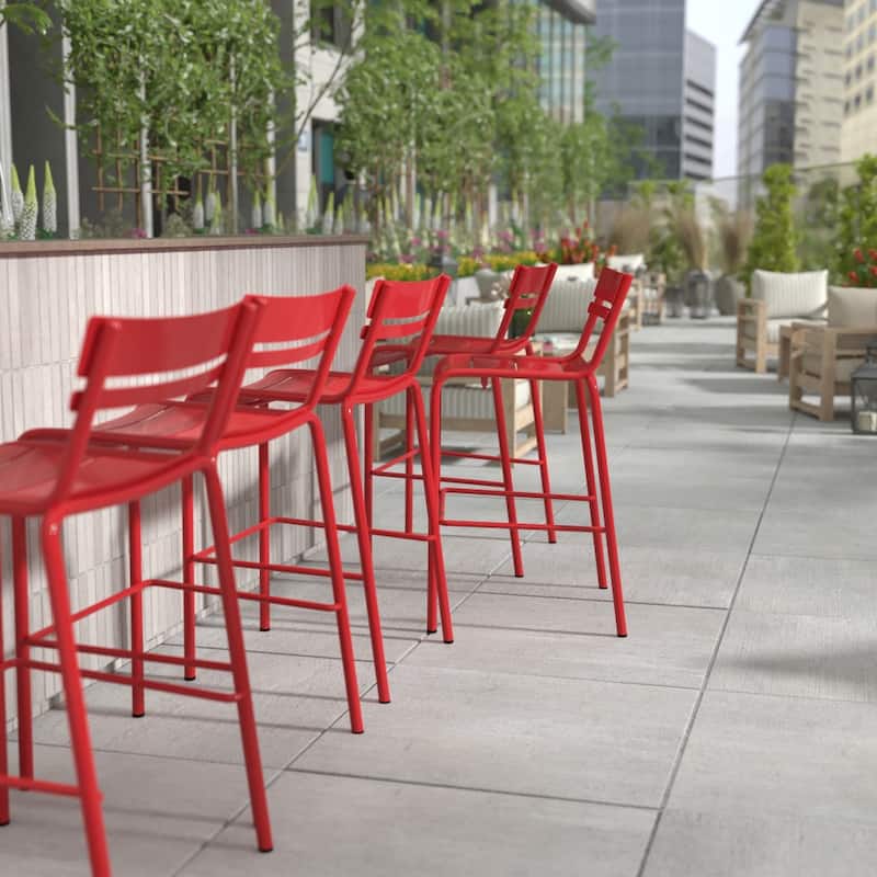 Indoor/Outdoor Commercial Grade Modern Metal 2 Slat Barstool
