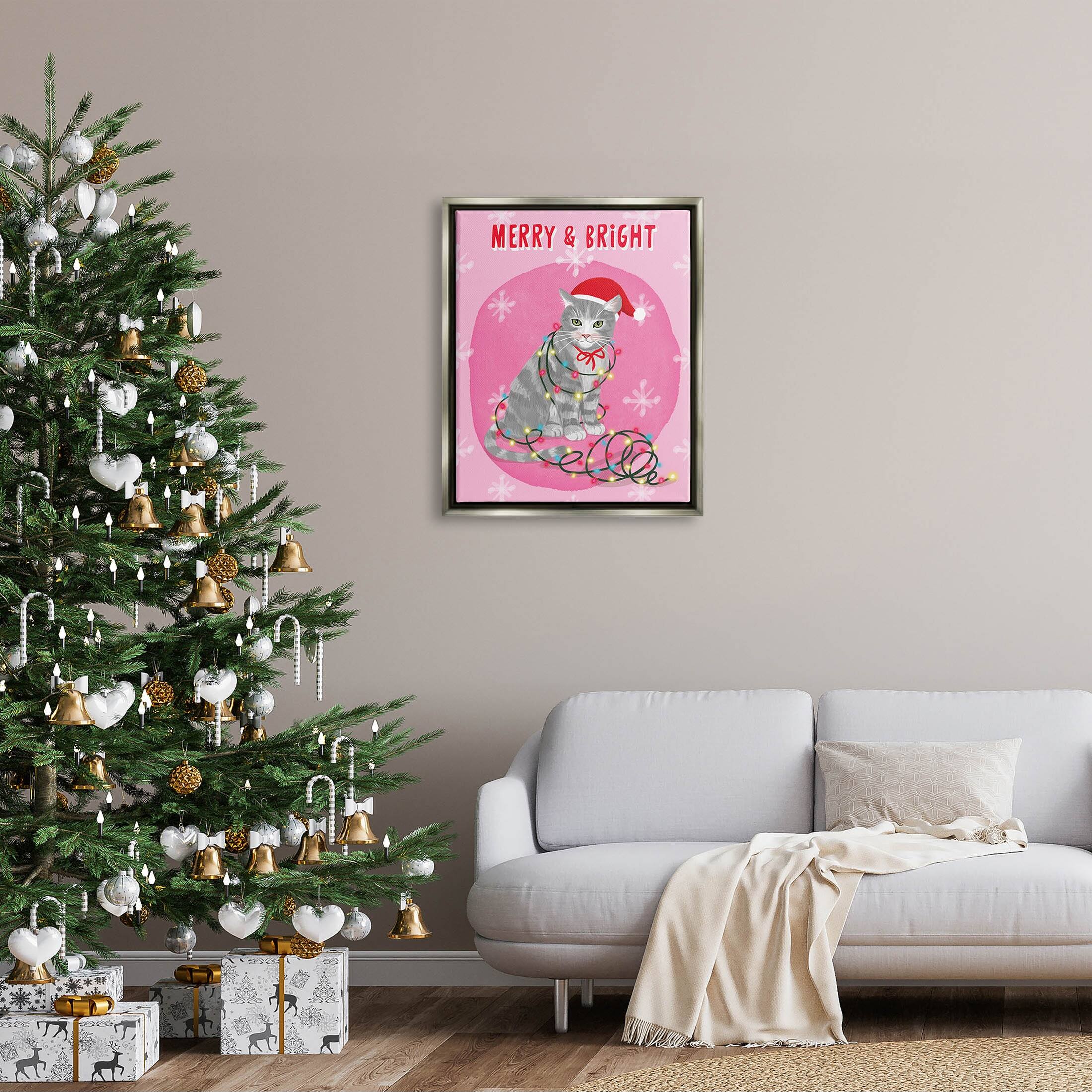 Stupell Industries Merry & Bright Christmas Cat Lights Framed Floater ...
