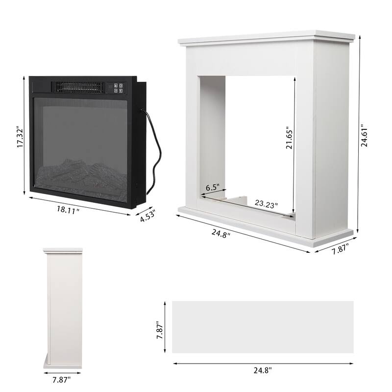 1400W 18'' Wood Cabinet Electric Fireplace with Remote Control, White