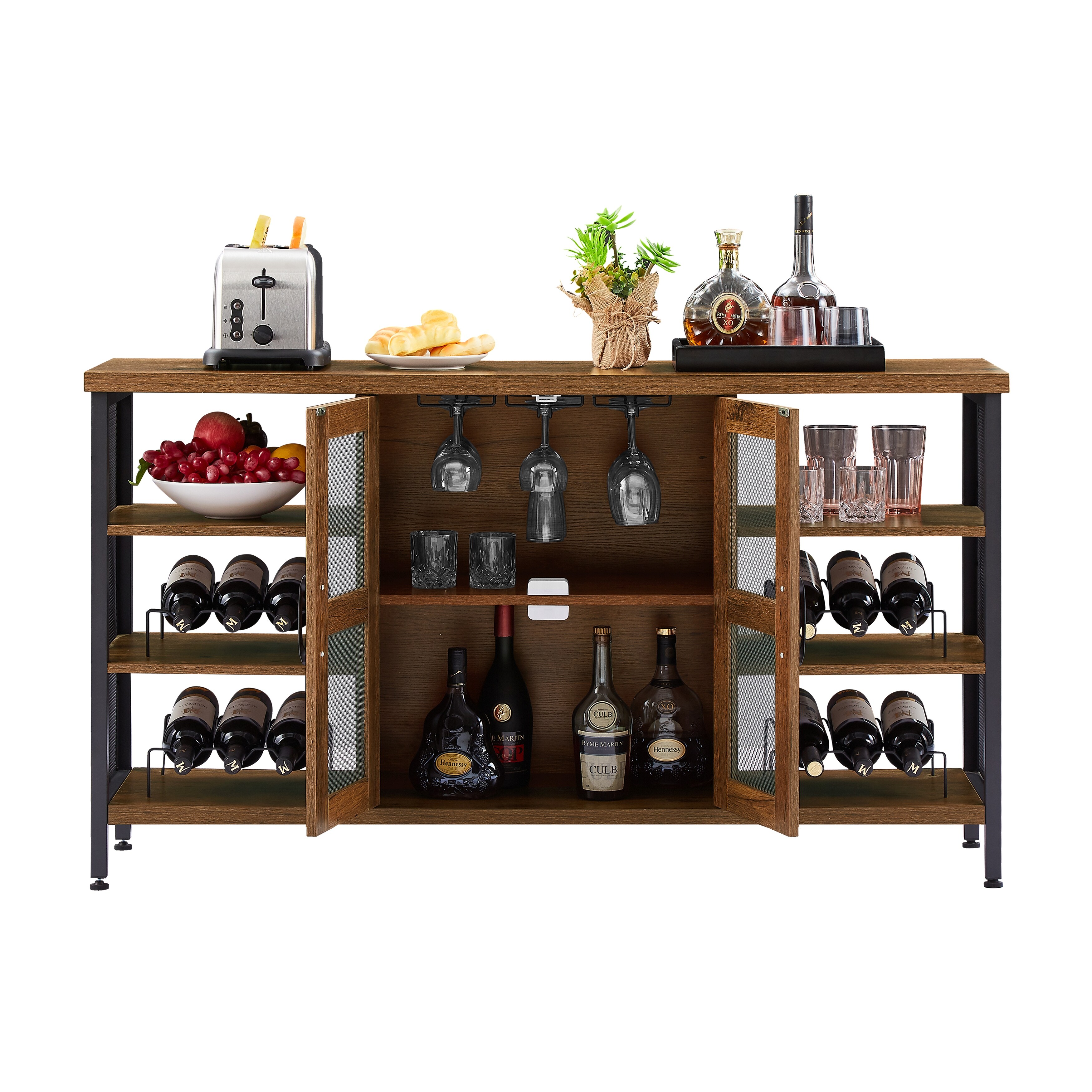 Industrial Wine Bar Cabinet Liquor Storage Credenza Sideboard