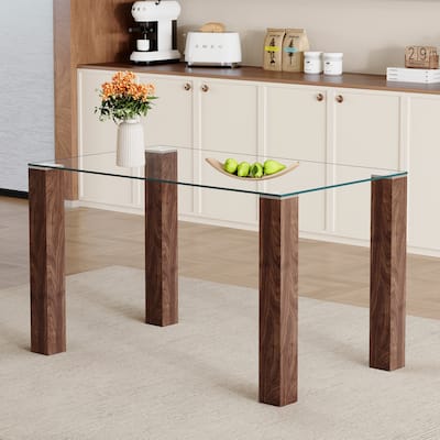 Roomfitters Glass Dining Table with 49.6 Inch Tempered Top and Walnut MDF Legs for Modern Home Interiors