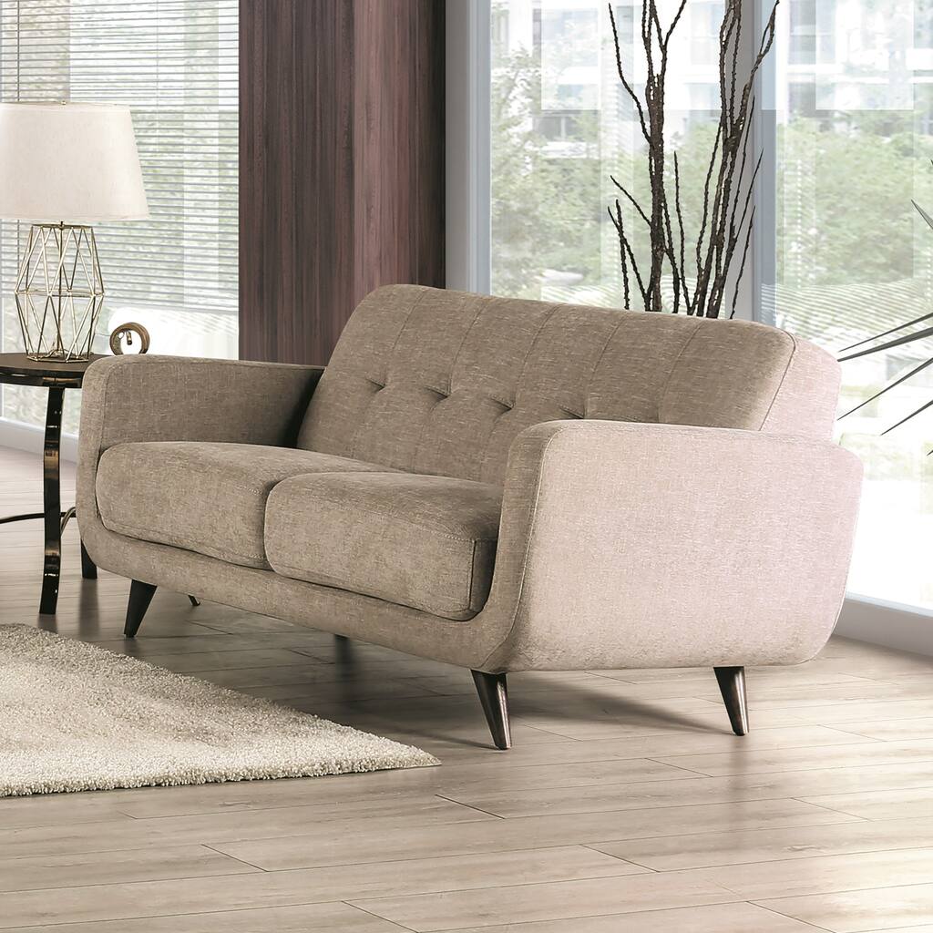 Nathalie Mid-Century Modern Chenille Upholstered Tufted Back Loveseat by Furniture of America