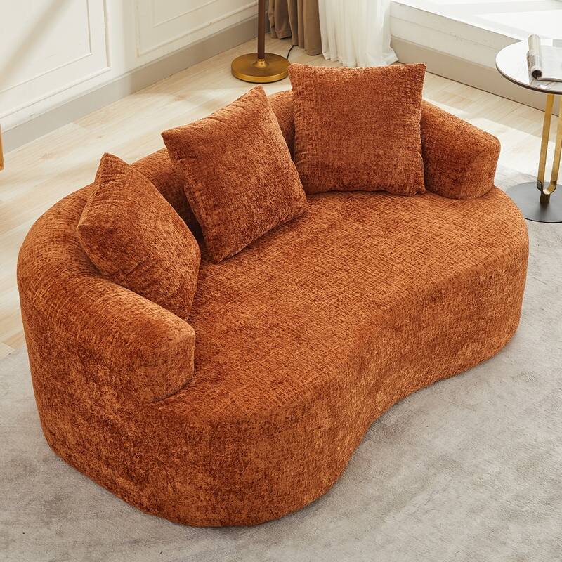 63.2" Modern Small Loveseat Sofa, Chenille Boneless Couch, Deep Seat Sofa with 3 Pillows