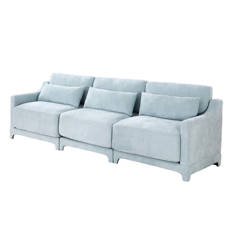 Modern Chenille 4-Seater Sofa with 2 Ottoman, Lumbar Cushions, Ergonomic Backrest, High-Resilience Spongeand Tufted Armrests