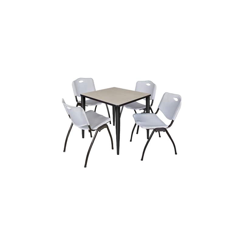 30 in. Square Breakroom Table- Maple Top, Black Base & 4 M Stack Chairs- Grey