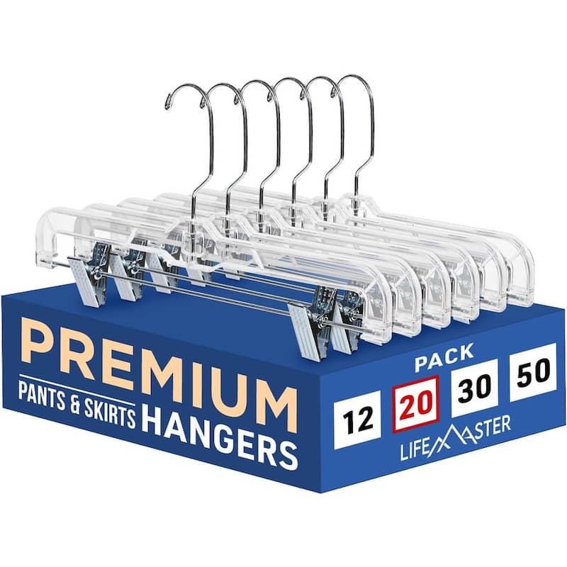 Clear Plastic Skirt Hangers with Adjustable Clips - Space-Saving