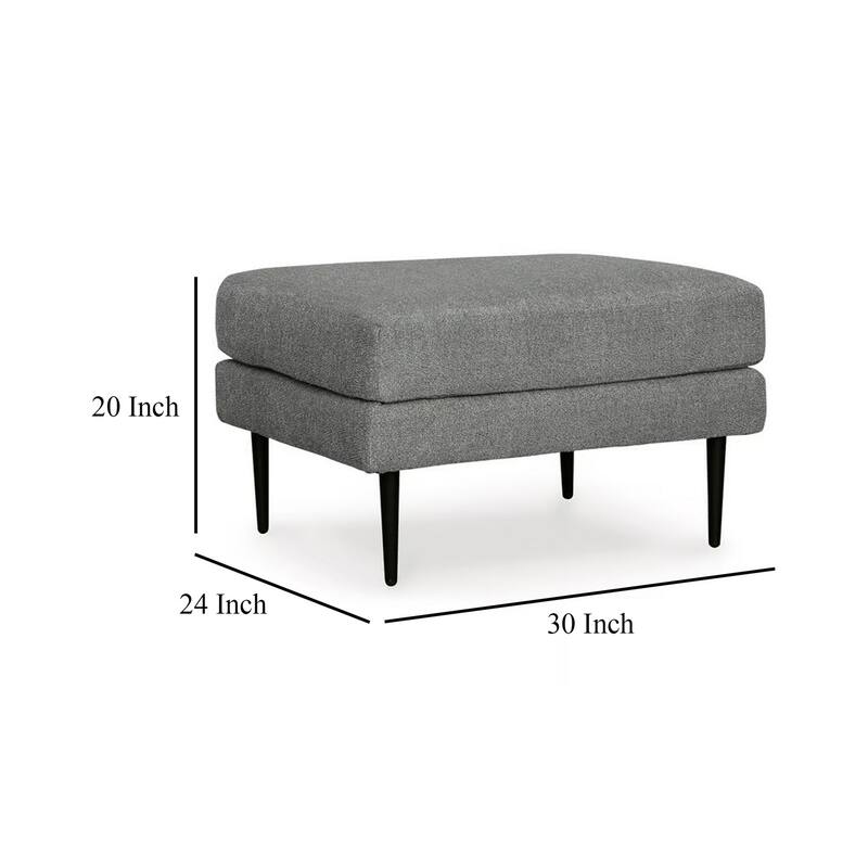 Haez Ottoman, Charcoal Gray Polyester, Tapered Black Legs, 30 Inch