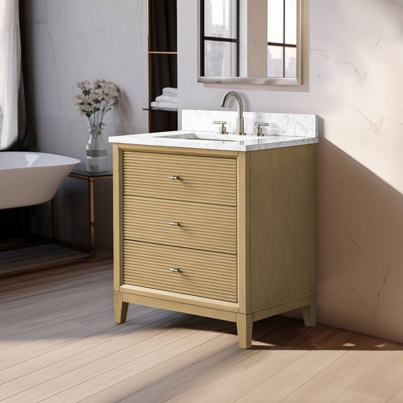 Vanity Art 30" Freestanding Bathroom Vanity with Engineered Marble Top and Sink