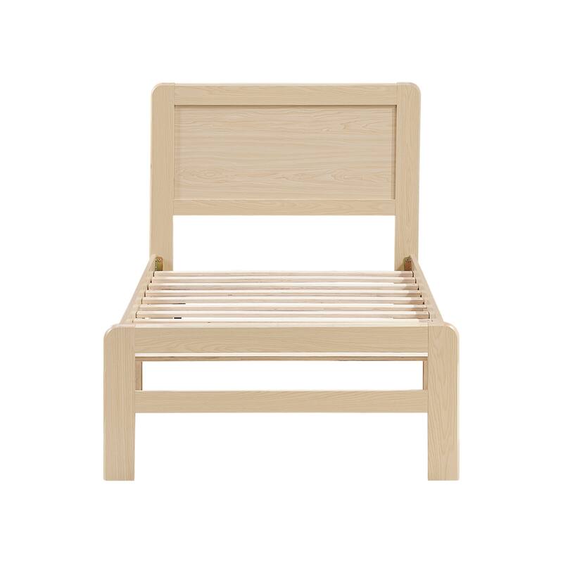 Natural Finish 1pc Platform Bed Frame Contemporary Furniture