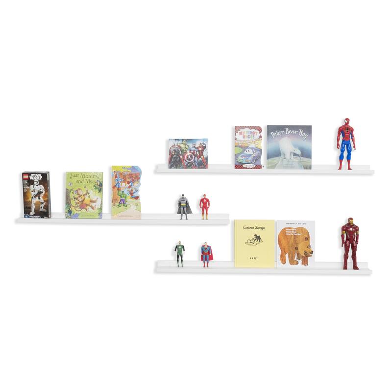 Wallniture Denver 46" Floating Shelves for Kids Room Decor, White Bookshelf (Set of 3)