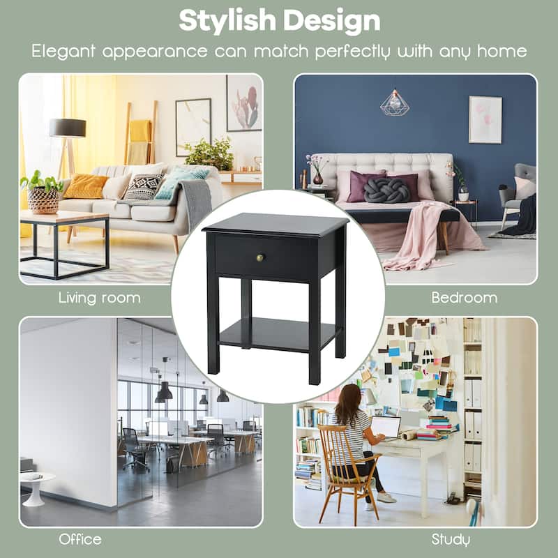 Modern End Table Nightstand with Storage Drawer