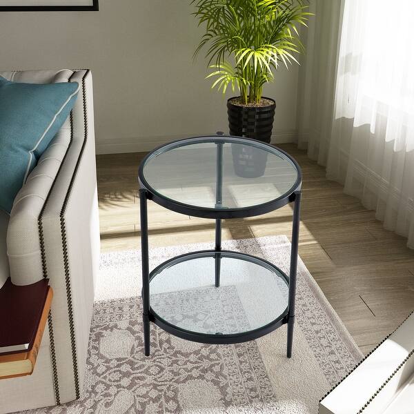 GZMR Modern Round Glass End Table Side Table with Shelf On Sale Bed