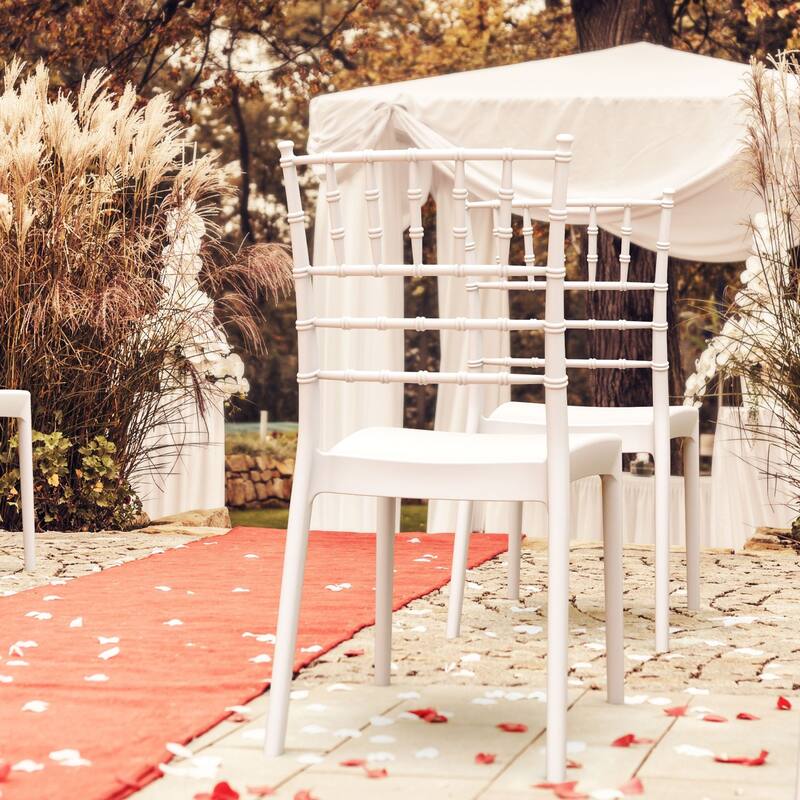 36" White Stackable Outdoor Patio Armless Dining Chair