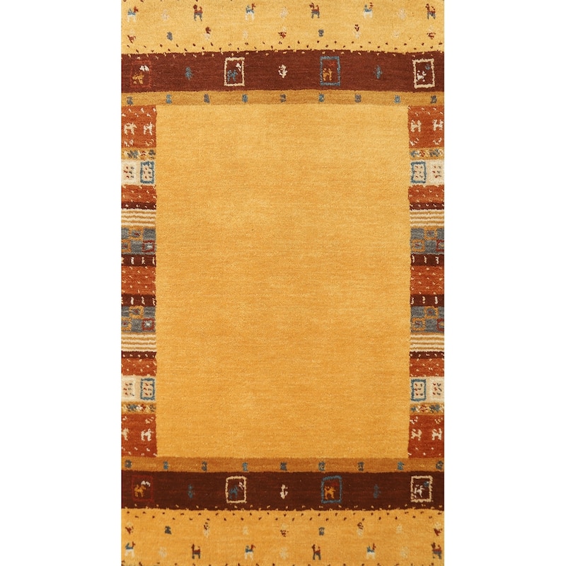 Hand Knotted Oriental 100% Wool Carpet Tribal Tribal Yellow & Gold Gabbeh Area Rug - 4' 4'' X 2' 5''
