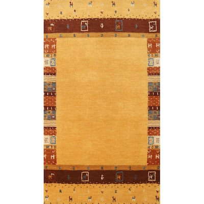 Hand Knotted Oriental 100% Wool Carpet Tribal Tribal Yellow & Gold Gabbeh Area Rug - 4' 4'' X 2' 5''