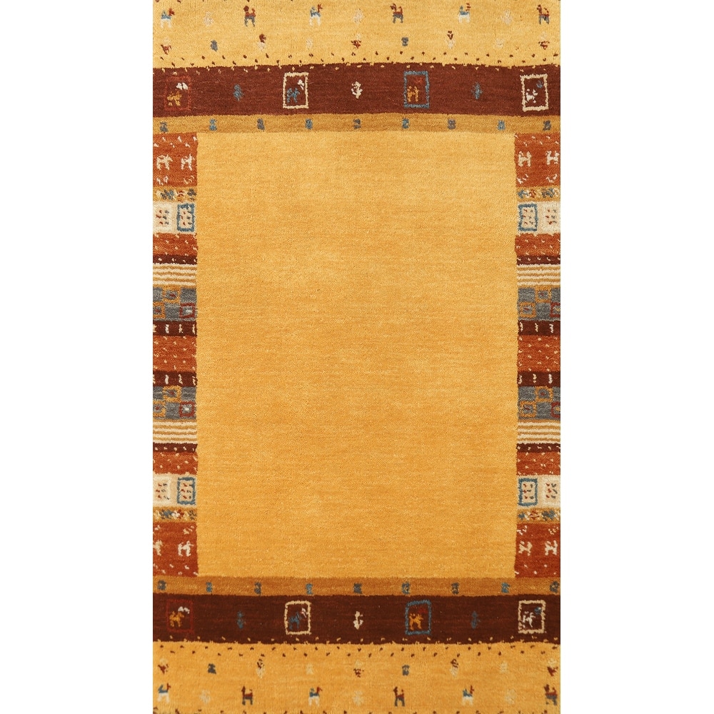 Hand Knotted Oriental 100% Wool Carpet Tribal Tribal Yellow & Gold Gabbeh Area Rug - 4' 4'' X 2' 5''