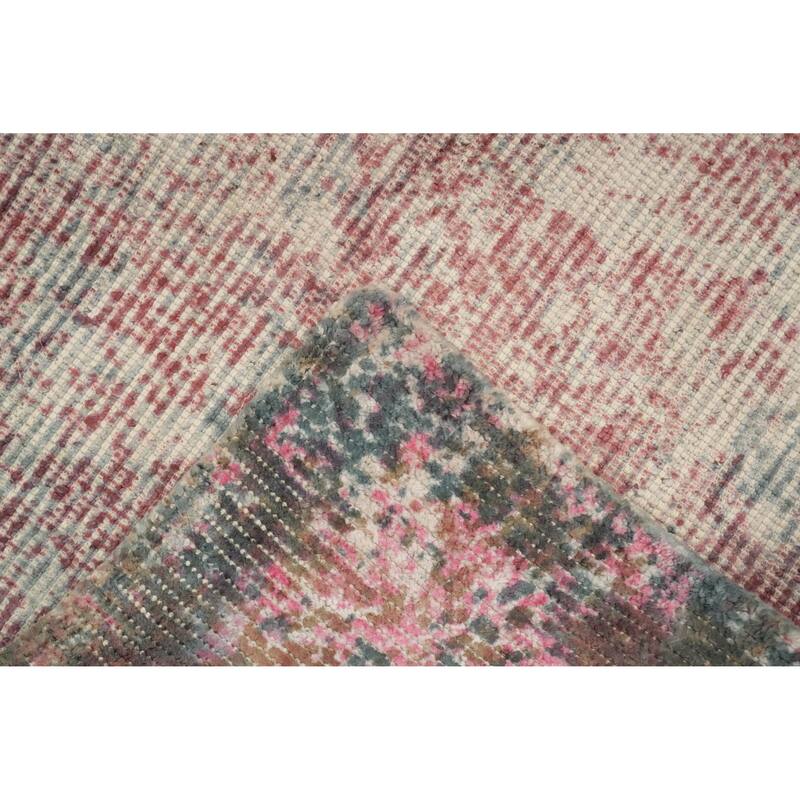Hand Knotted Oriental Viscose Silk Carpet Modern Abstract Pink Abstract Area Rug - 7' 10'' X 5' 5''