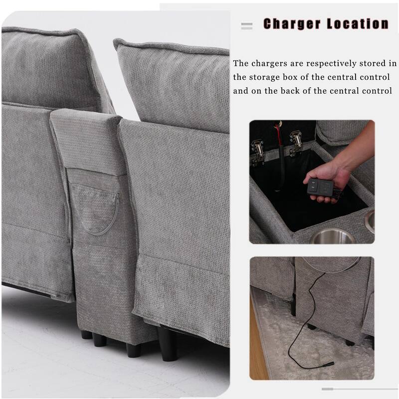U Shaped Modular Sectional Sofa, Lounge Sofa with Storage Console & Wireless Charging, Sleeper Sofa with Movable Seat