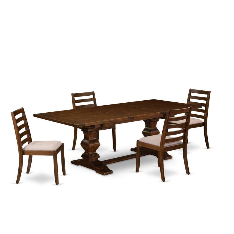 East West Furniture Dining Table set- A Butterfly Leaf Table and stackable Chair, Antique Walnut (Pieces & Seat Options)