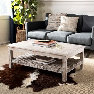 Woven Wicker Rectangular Coffee Table With Tempered Glass Tabletop Gray On Sale Overstock 31315506