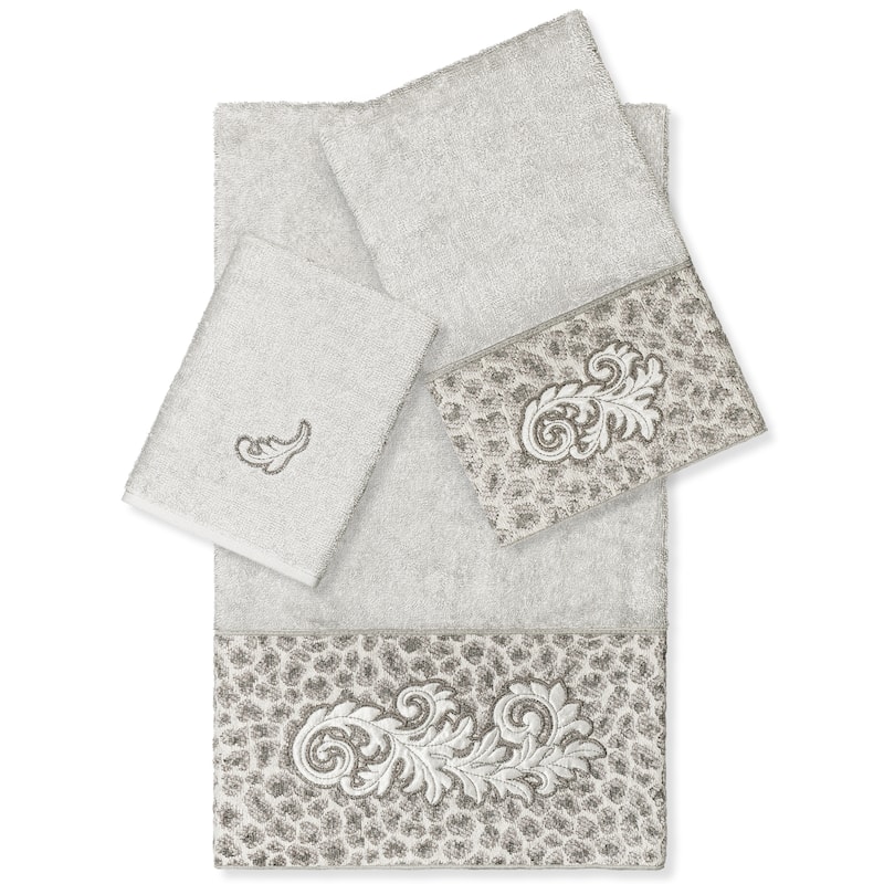 Authentic Hotel and Spa 100% Turkish Cotton April 3PC Embellished Towel Set - Light Gray