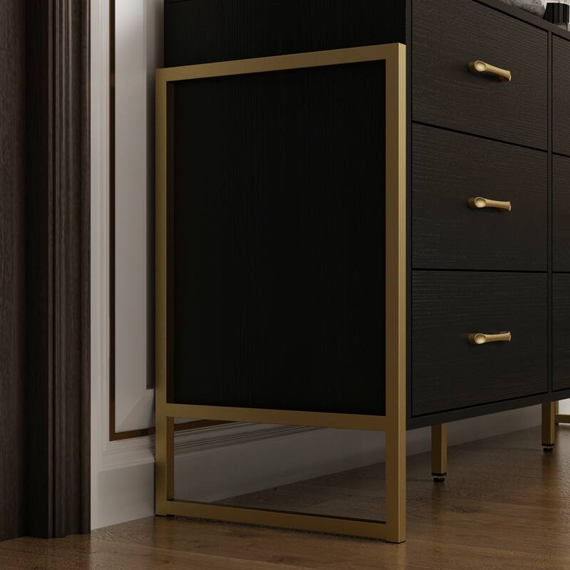 Versatile 9-Drawer Dresser - Sleek Black & Gold, Premium Quality Chest