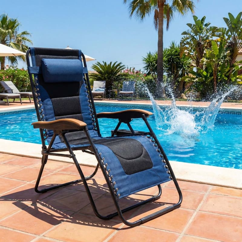 Oversized Padded Zero Gravity Chair,Foldable Patio Recliner,30"Wide Seat Anti Gravity Lounger with Cup Holder,Support 400 LBS