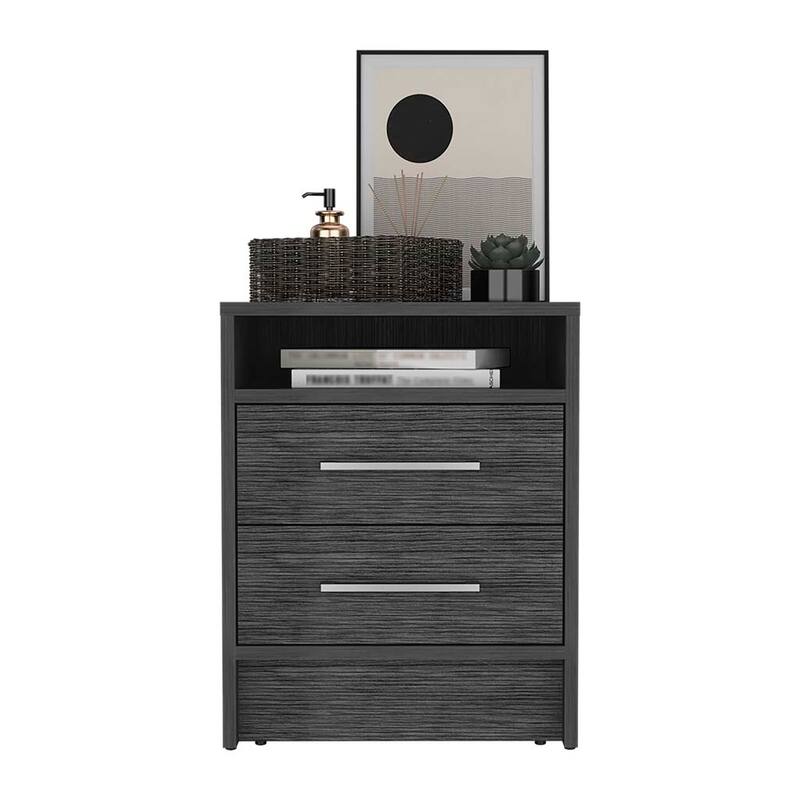 Nightstand Cartiz, Two Drawers, Smokey Oak Finish,High quality and durable