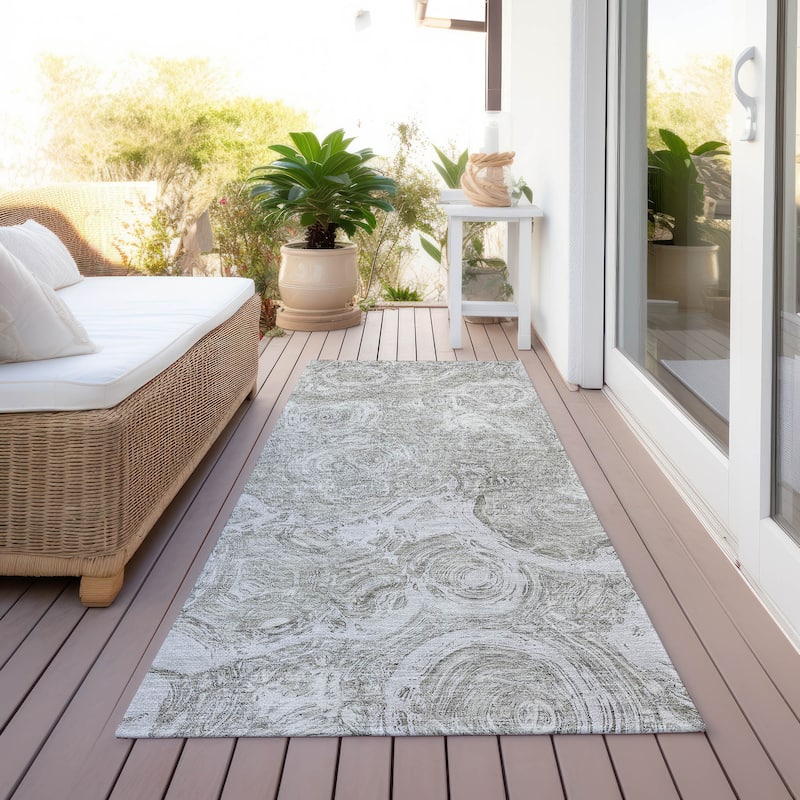 Machine Washable Indoor/ Outdoor Chantille Abstract Waves Rug