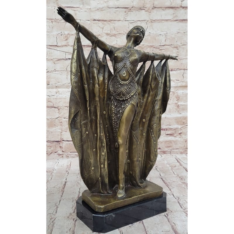 Demetre Chiparus Vintage Reproduction Art Deco Dancer Showgirl Curtain Call Bronze Sculpture