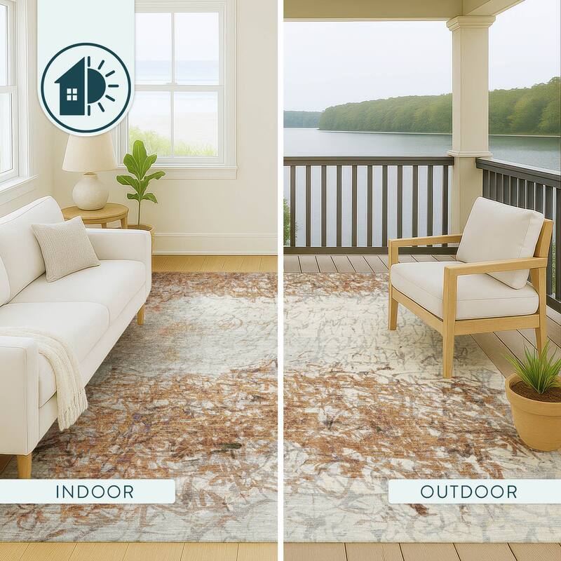 Machine Washable Indoor/ Outdoor Abstract Scribble Chantille Rug