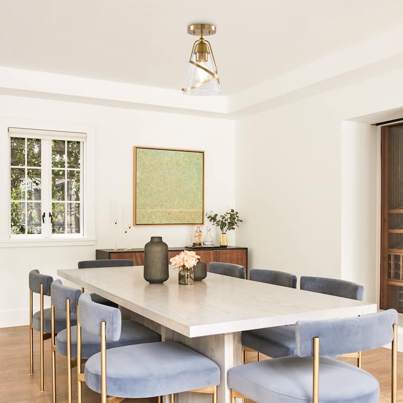 Parrot Uncle 7" Modern Seeded Glass Gold Dimmable Small Semi-Flush Mount Ceiling Light