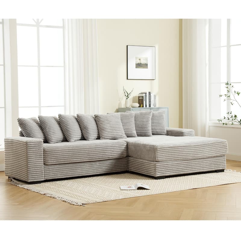 Oversized Two-Piece Couches,L Shaped Sofa,Corduroy,Right Chaise Daybed,with Armrests,Eight Throw Pillows,Corner Sofa