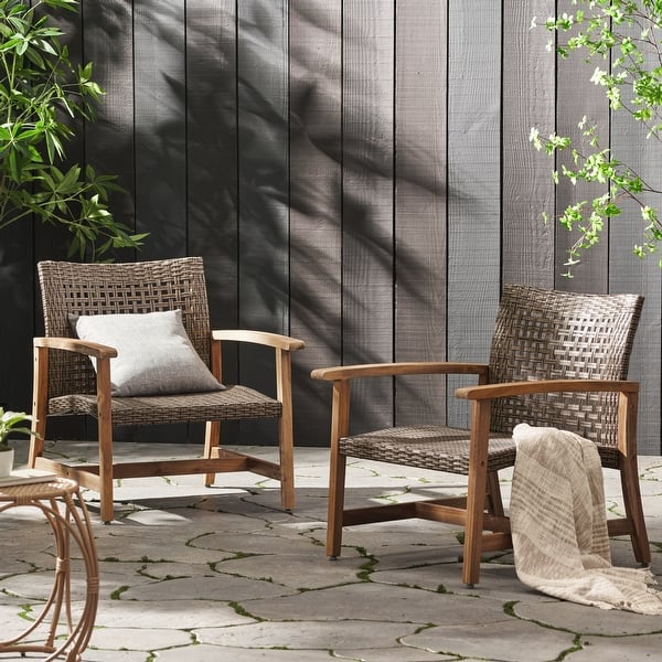 slide 2 of 39, Hampton Outdoor Wood/Wicker Club Chair (Set of 2) by Christopher Knight Home