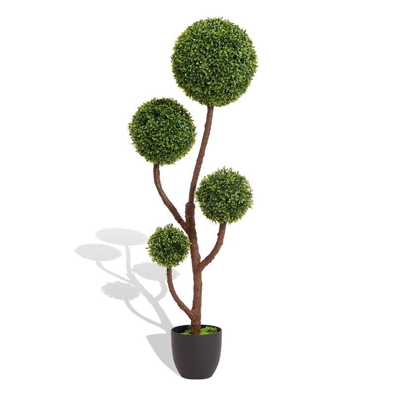 4/5FT Artificial Topiary Ball Tree, Faux Potted Boxwood Topiary Plant, Fake Shrubs Tree for Front Door Home Balcony - 4FT
