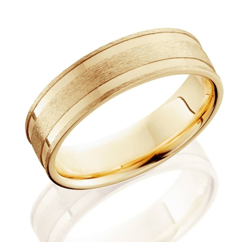 6mm Yellow Gold Brushed Double Inlay Wedding Band