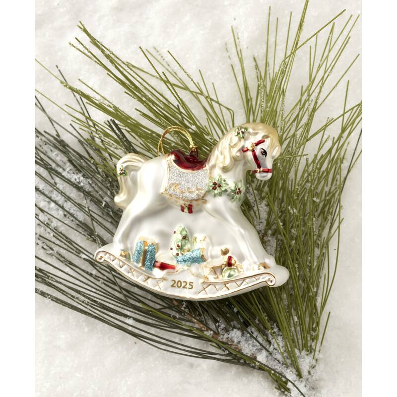 Lenox 2025 Blown Glass Baby's 1st Rocking Horse Ornament