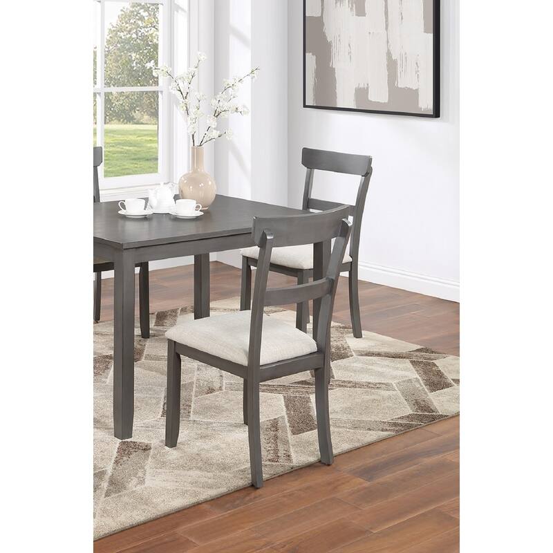 Classic Stylish Gray Natural Finish 5pc Dining Set Kitchen Dinette Wooden Top Table and Chairs Cushions Seats Ladder Bac