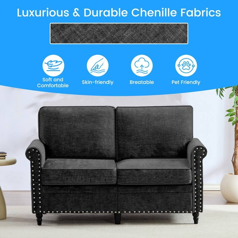 Mixoy 53.9''Chenille Living Room Sofa,Modern 2-Seater Sofa Couch,Loveseat Sofa with Unique Riveted Look