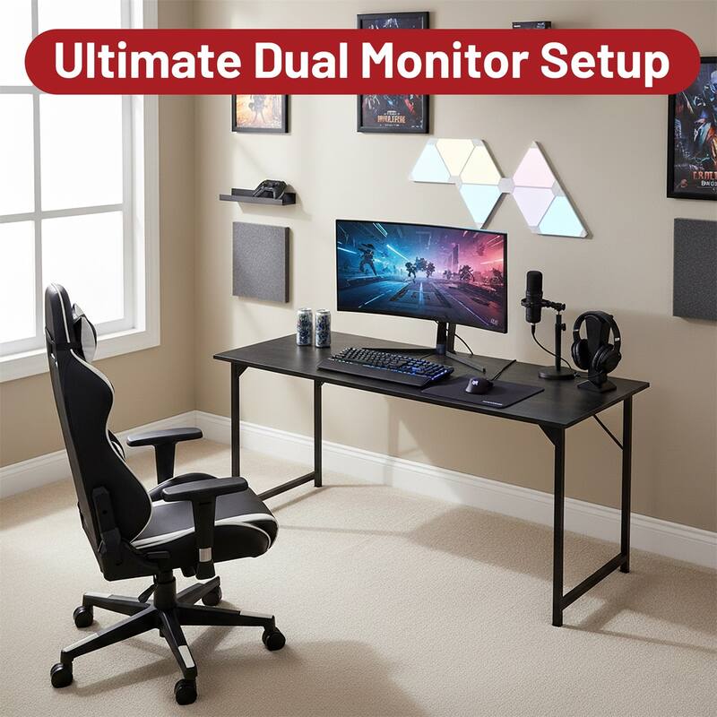 Computer Desk, 40-63 Inch Home Office Desk, Gaming Writing Work from Home Study Desk, Large Legroom, Sturdy Metal Frame