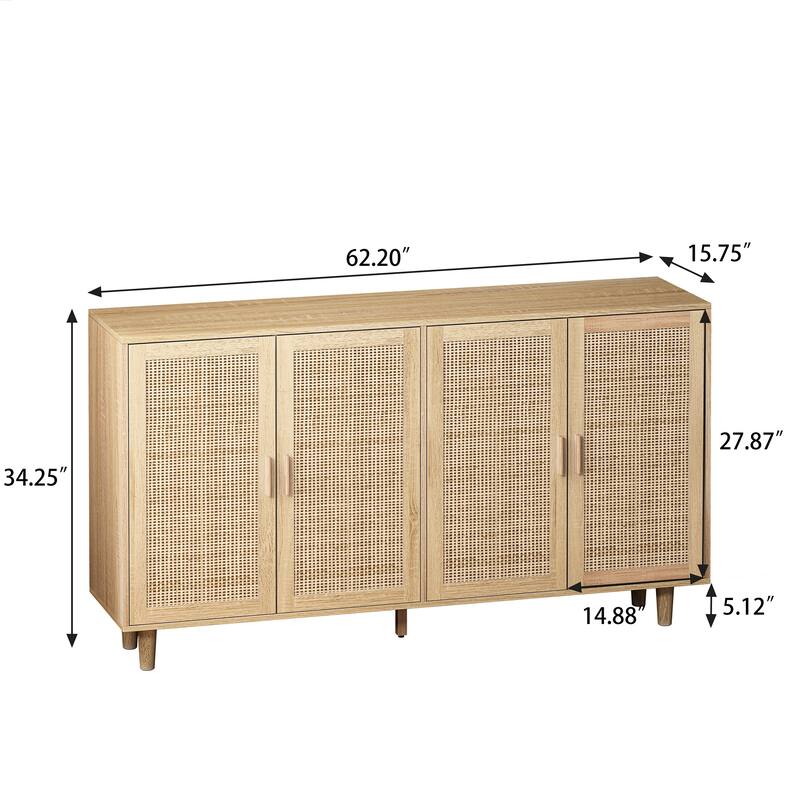 62.20"Elegant and Functional 4-Door Rattan Decorative Storage Cabinet
