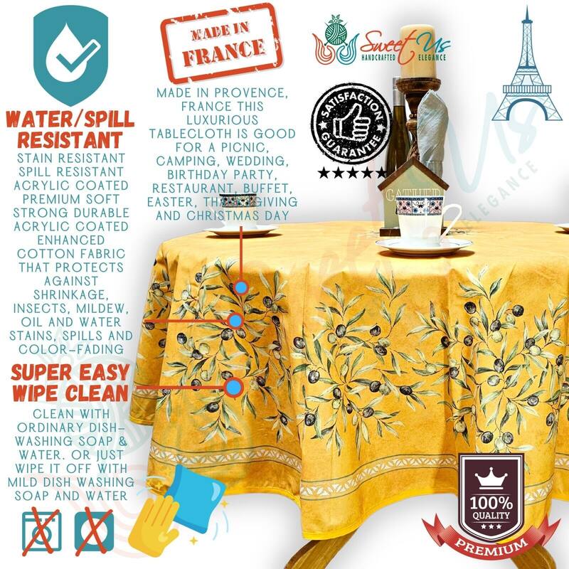 Wipeable Tablecloth, Spillproof, French Acrylic Coated, Gold